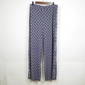 WHITE HOUSE BLACK MARKET Women's L Blue & white pull on stretch pants elastic